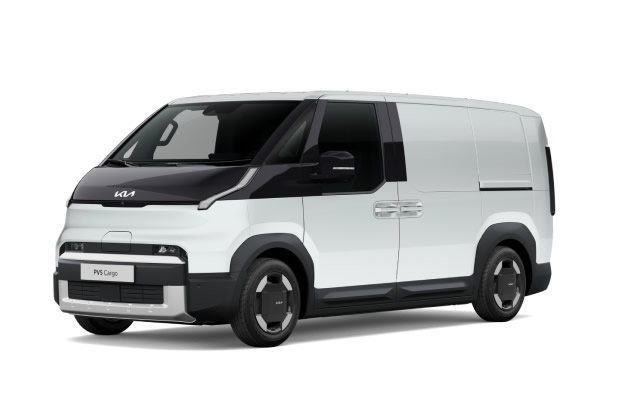 Seitenansicht eines weißen  Kia PV5 Cargo.